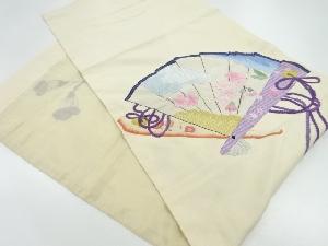 アンティーク　檜扇に桜模様刺繍敷物